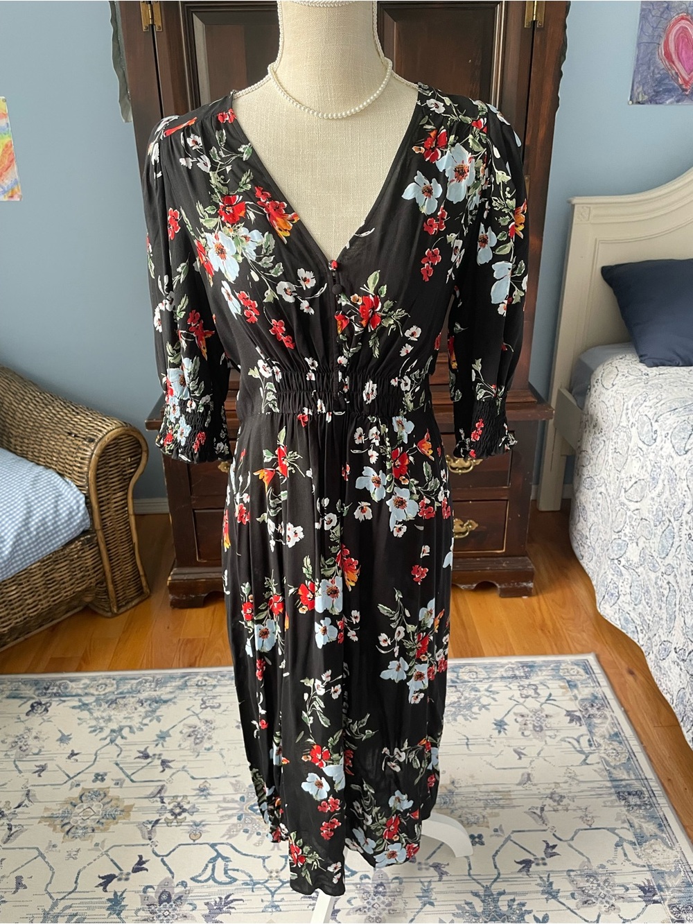 Banana Republic Black Floral Dress-Size 6